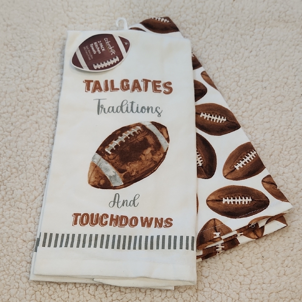 New Football Themed Kitchen Towel - White and Brown